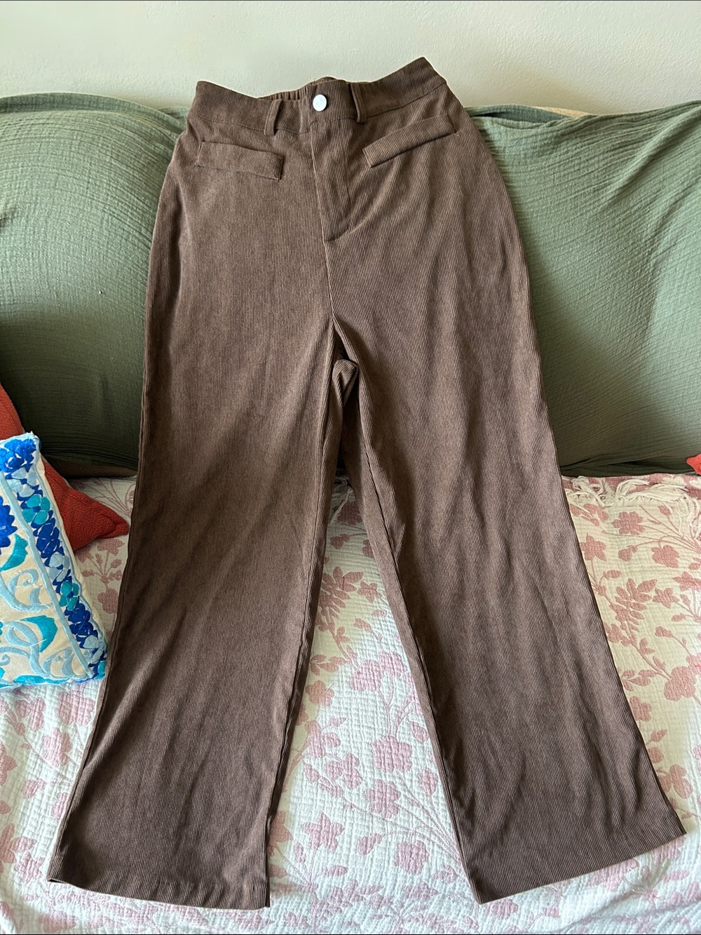Women Corduroy Brown Wide-Leg Pants